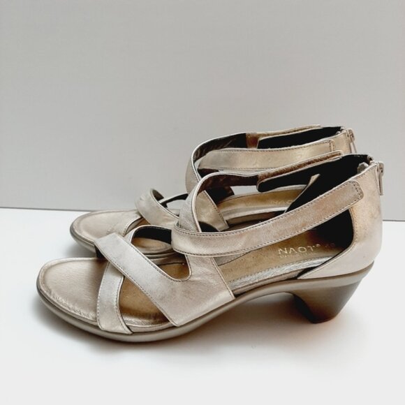 NAOT | Strappy Open Toe Low Heel Shoes Genuine Leather Metallic Champagne Sz 9 - Picture 7 of 16